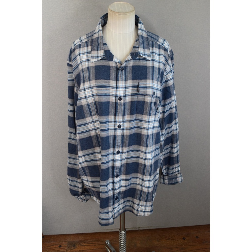 Patagonia Fjord Flannel XL Blue Plaid Organic Cotton Button Down Shirt Light